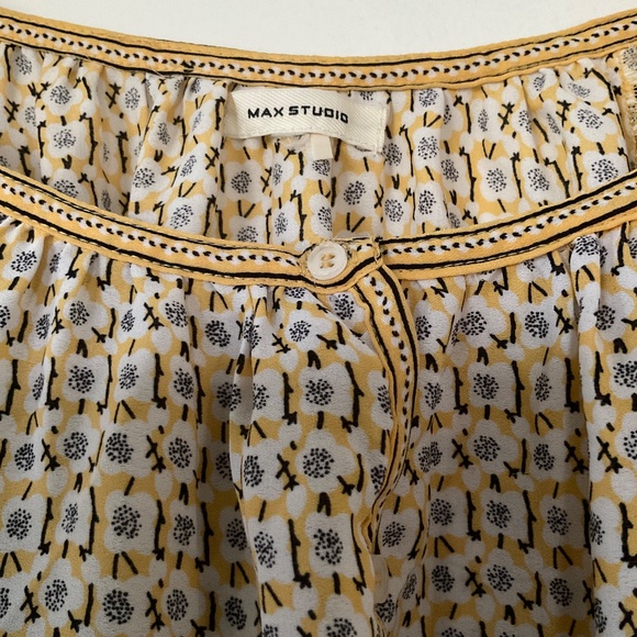 Max Studio Sheer Blouse Ruffle Balloon Bubble Sleeve Floral Boho Yellow - Picture 3 of 6